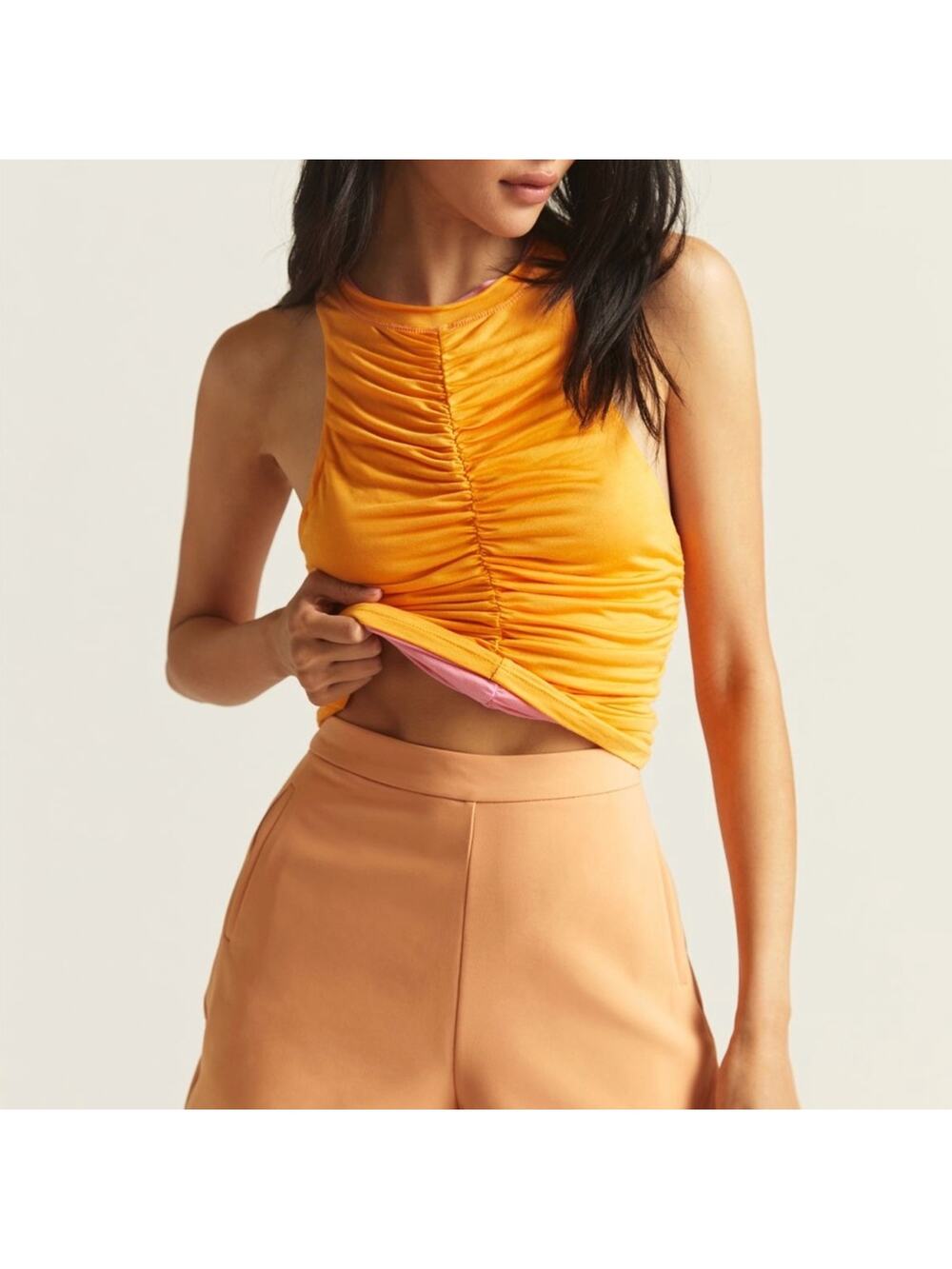 NWT Pilcro Reversible Ruched Pink Orange Tank Top Balletcore Y2K Large